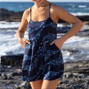 Ava Sky Fish Wave Romper M Blue Rayna Print